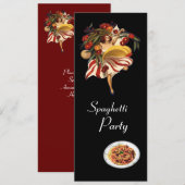 スパゲッティパーティーダンスイタリアン、キッチン、トマト 招待状 (正面/裏面)