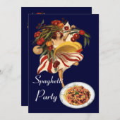 スパゲッティパーティーダンスイタリアン、キッチン、トマト 招待状 (正面/裏面)