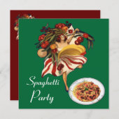 スパゲッティパーティーダンスイタリアン、キッチン、トマト 招待状 (正面/裏面)