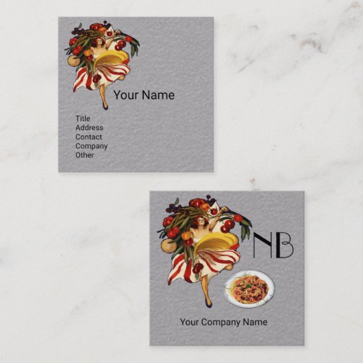 スパゲッティパーティー大連キッチントマトグレイ スクエア名刺 (正面/裏面)