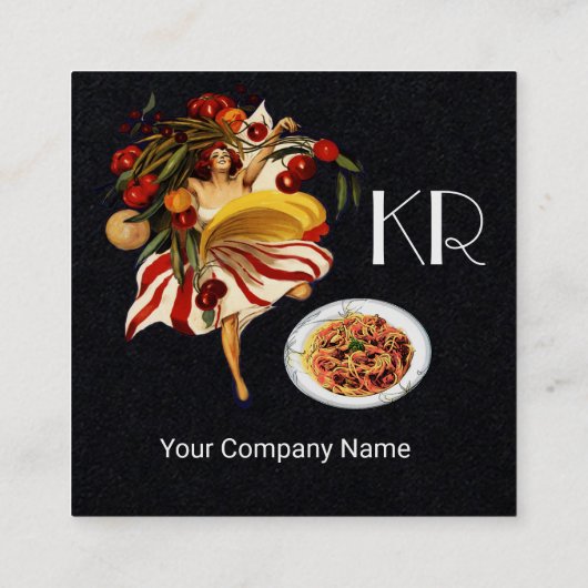 スパゲッティパーティー大連キッチントマト黒 スクエア名刺 (裏面)