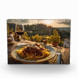 スパゲッティボロネーズオンヴィネヤードテラステーブル フォトブロック