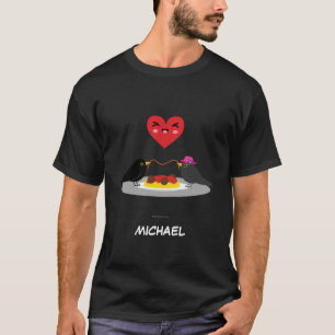 スパゲッティミートボールロマンチックなデート 名前の追加 Tシャツ