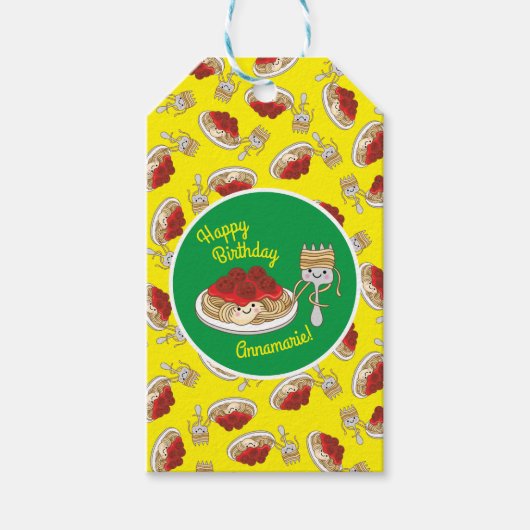 スパゲッティ子供の誕生日パーティーミートボール ギフトタグ (正面)