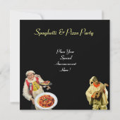 スパゲッティ&ピザパーティーイタリアン、キッチンレッドブラック 招待状 (裏面)