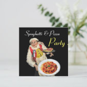 スパゲッティ&ピザパーティー イタリアンキッチン 赤黒 招待状 (スタンド正面)