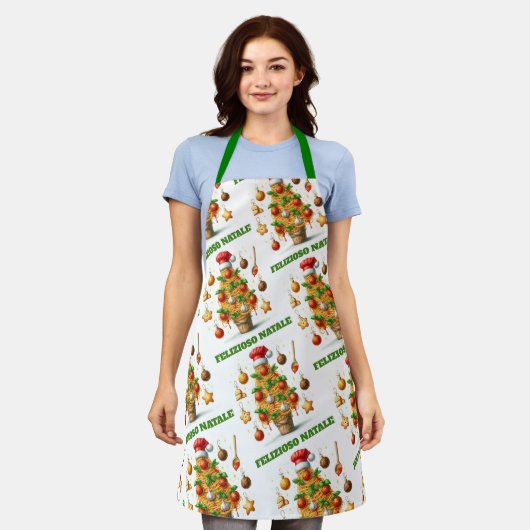 スパゲティおもしろいクリスマスツリーDelizioso Natale! エプロン (着用した状態)