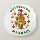 スパゲティおもしろいクリスマスツリーDelizioso Natale! ラウンドクッション (正面)