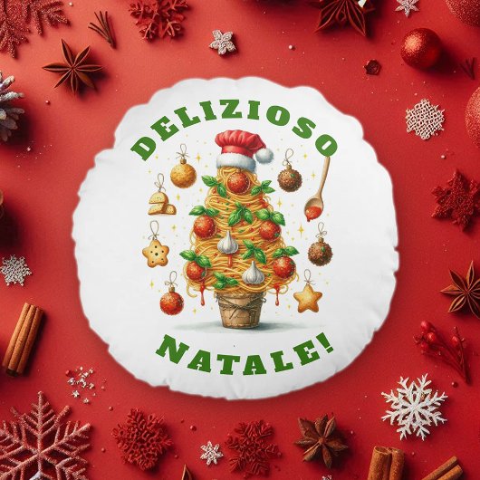 スパゲティおもしろいクリスマスツリーDelizioso Natale! ラウンドクッション
