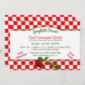 スパゲティイタリアンディナー招待 – 赤/白 招待状 (正面/裏面)