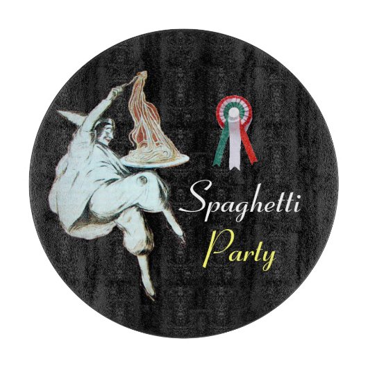 スパゲティイタリアンパーティーキッチン、レストラン、ブラック カッティングボード (正面)