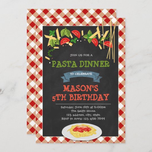 スパゲティディナーパーティの招待状 招待状 (正面/裏面)