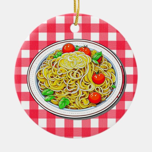 スパゲティパーソナライズされたクリスマス セラミックオーナメント (正面)
