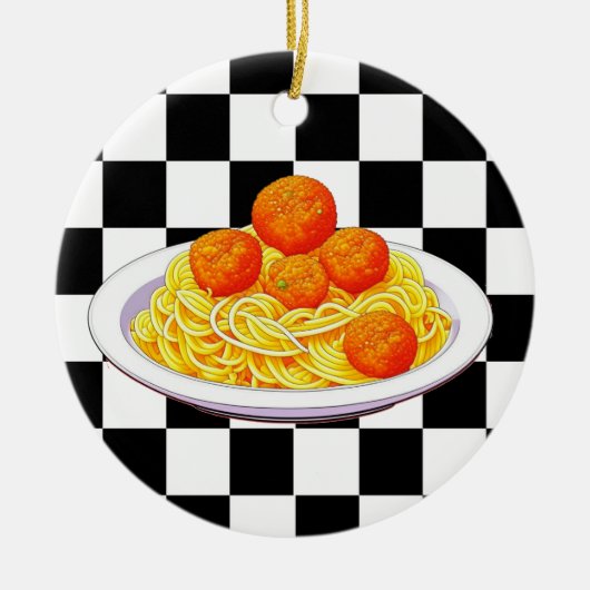 スパゲティパーソナライズされたパンのクリスマス セラミックオーナメント (正面)