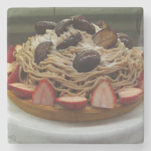スパゲティ日本の&ストロベリーケーキ ストーンコースター (正面)