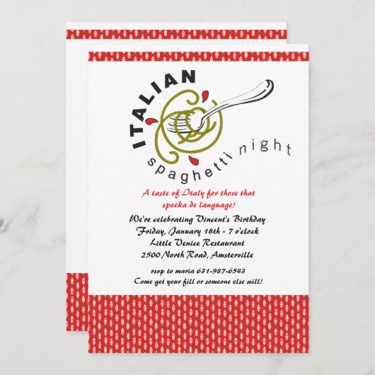 スパゲテイタリアンィ招待状 招待状 (正面/裏面)
