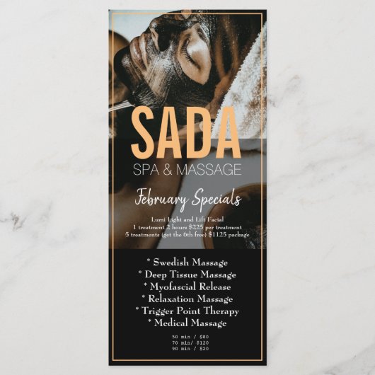 スパサロンマッサージメニュー価格表 メニュー (正面)