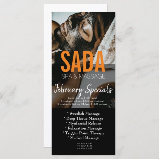 スパサロンマッサージメニュー価格表 メニュー (正面/裏面)