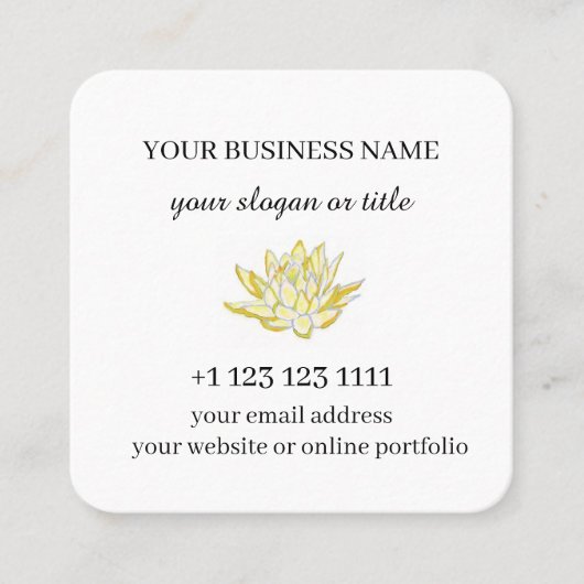 スパサロンライフコーチセラピストイエローロータスフラワー スクエア名刺 (正面)