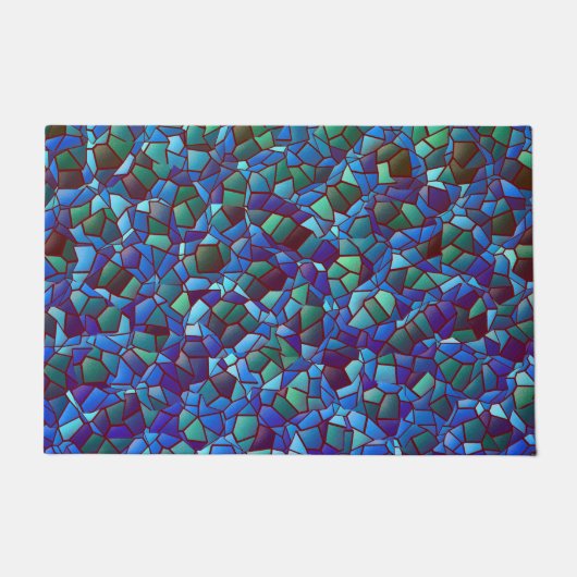 スパッタまたはスモークした薄紫の青と緑のモザイク ドアマット (正面)