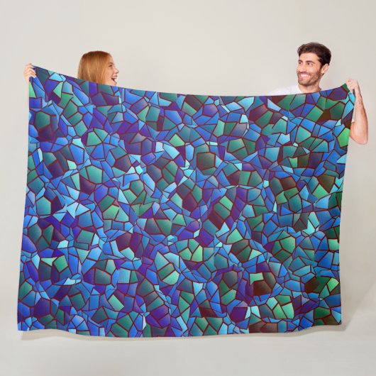 スパッタまたはスモークした薄紫の青と緑のモザイク フリースブランケット (インサイチュ)