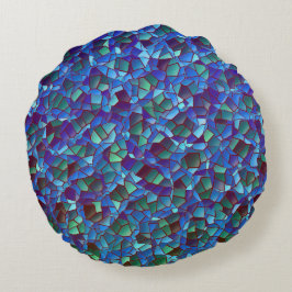 スパッタまたはスモークした薄紫の青と緑のモザイク ラウンドクッション