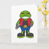 スパナを持ったメカニックのカエル カード (黄色い花)