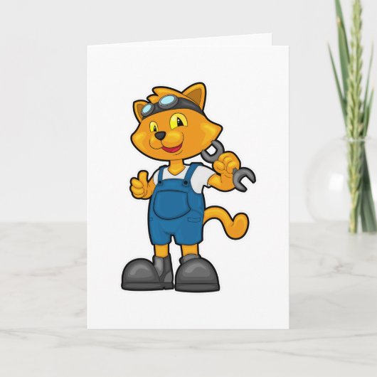 スパナを持った整備士の猫 カード (正面)