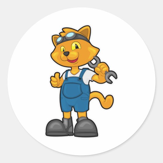 スパナーと整備士としての猫 ラウンドシール (正面)