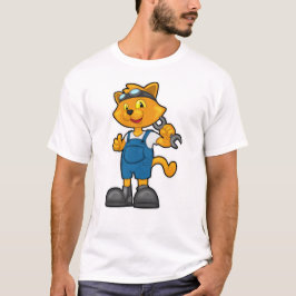 スパナーと整備士としての猫 Tシャツ