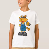スパナーと整備士としての猫 Tシャツ (正面)
