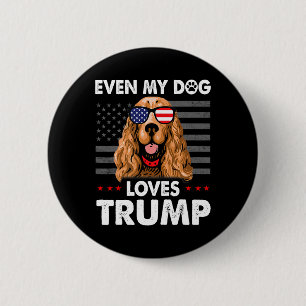 スパニエル犬でも私の犬はトランプが大好おもしろいき 缶バッジ