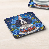 スパニエル犬の誕生日お祝い🎉🐶🎂🍹🎁 コースター (左側)