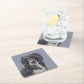 スパニエル犬ドッグミックスペットポートレート スクエアペーパーコースター (インサイチュ)