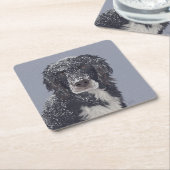 スパニエル犬ドッグミックスペットポートレート スクエアペーパーコースター (アングル)