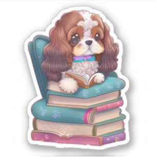 スパニエル犬パピー読の本のステッカー シール