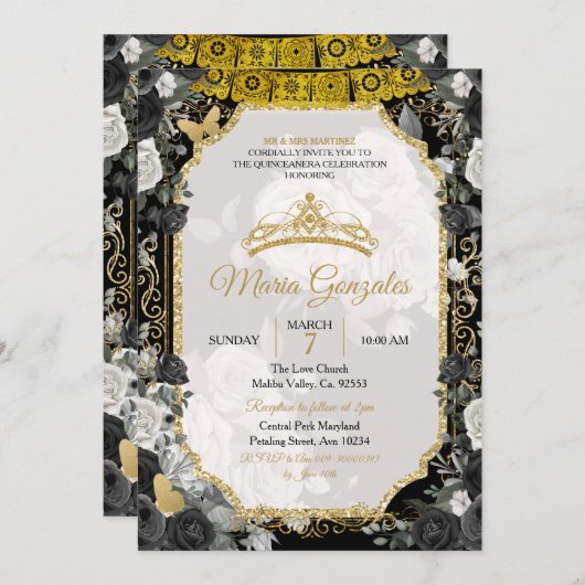 スパニッシュガールスウィート16th誕生日パーティーの招待 招待状 (正面/裏面)