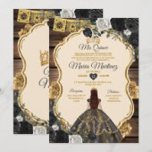 スパニッシュゴールド＆ブラックフラワールドキンセアネラ 招待状 (正面/裏面)