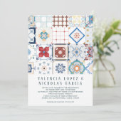 スパニッシュタイルのウェディング招待状 セーブザデート (スタンド正面)