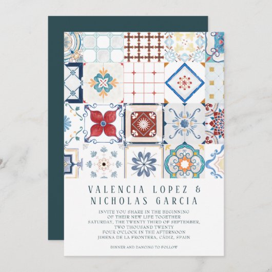 スパニッシュタイルのウェディング招待状 セーブザデート (正面/裏面)