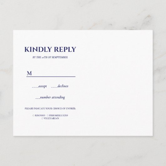 スパニッシュタイル イエロー ネイビー ウェディング  RSVP 料理選択 インビテーションポストカード (裏面)