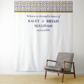 スパニッシュネイビーイエロータイルシャワー写真背景 v3 タペストリー (インサイチュ)