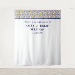 スパニッシュネイビーイエロータイルシャワー写真背景 v3 タペストリー