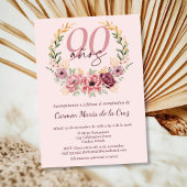 スパニッシュピンク エレガント フラワーズ 90歳の誕生日パーティー 招待状
