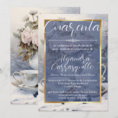 スパニッシュブルーチックプリティーティーパーティー40歳の誕生日 招待状 (正面/裏面)