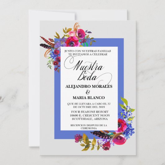 スパニッシュボールドウォーターカラー  私たちの結婚式 招待状 (正面)