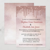 スパニッシュ ウェディング ローズゴールド グリッター ドリップス 招待状 (正面/裏面)