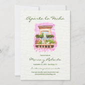 スパニッシュ、ウォータカラー・バルコニー・メキシカン・セイヴ・ザ・デート 招待状 (正面)