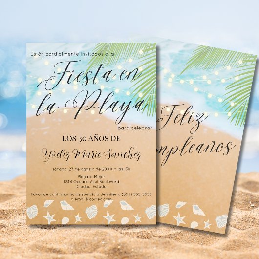 スパニッシュ・ファン・ビーチ・サンディ・ショア 30歳の誕生日パーティー 招待状