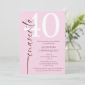 スパニッシュ ミニマリスト ピンク ワインレッド 40歳の誕生日 招待状 (スタンド正面)